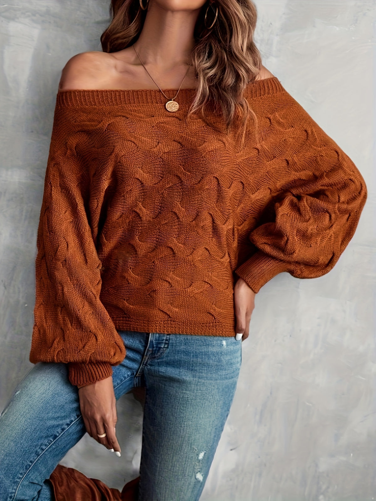 Chandail chauve-souris à épaules dénudées pour femme – Tricot ample toutes saisons