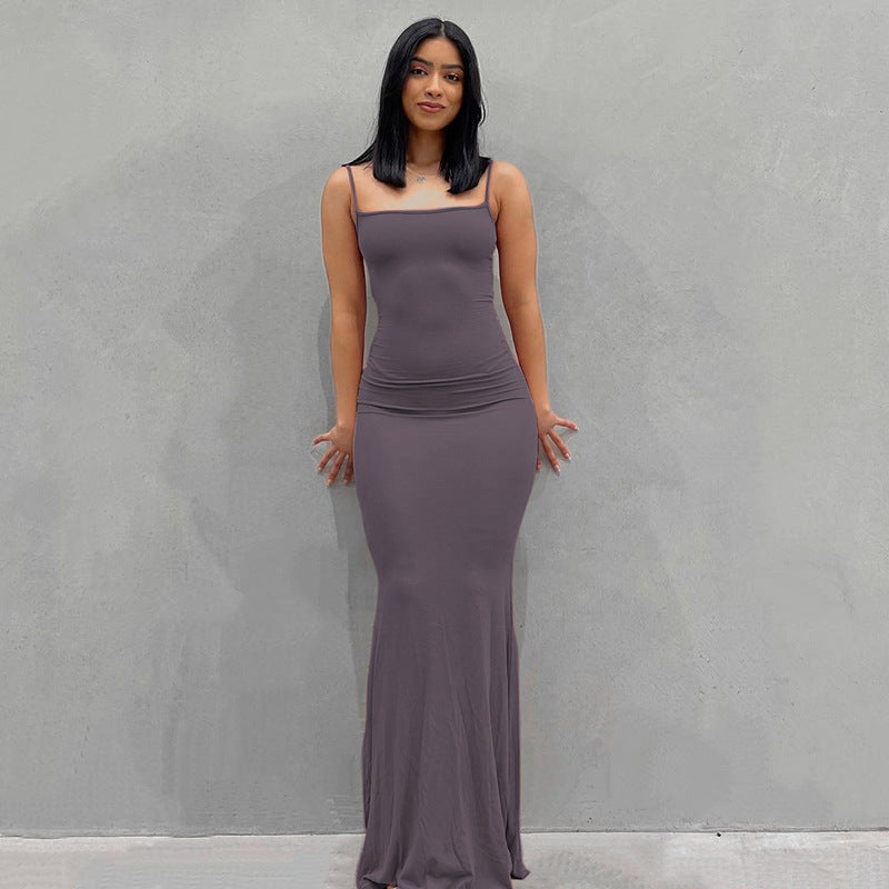Sleeveless Sling A-Line Maxi Dress – Minimalist High Waist Summer Dress