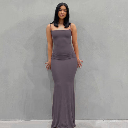 Sleeveless Sling A-Line Maxi Dress – Minimalist High Waist Summer Dress