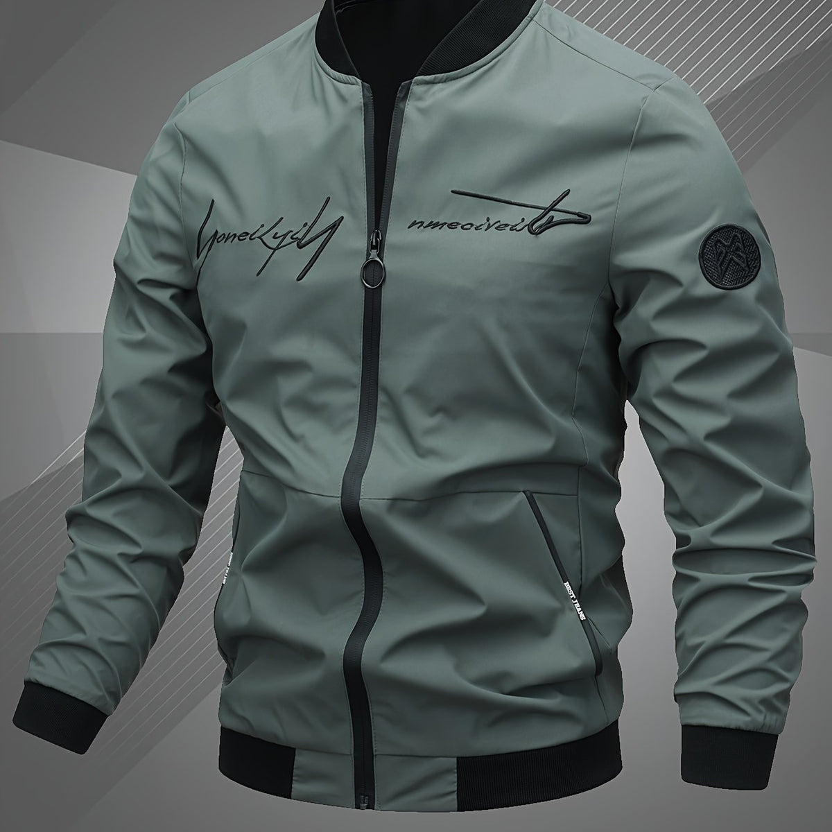Men’s Letter Embroidered Bomber Jacket – Sporty Casual Streetwear
