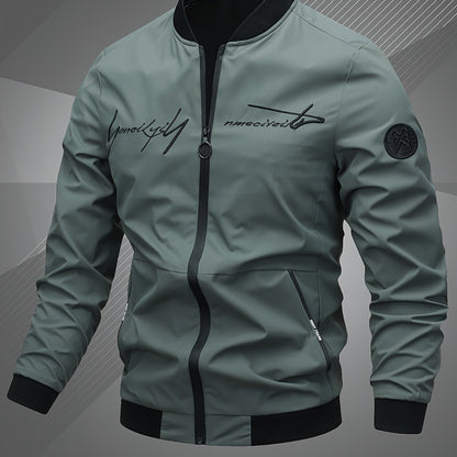 Men’s Letter Embroidered Bomber Jacket – Sporty Casual Streetwear