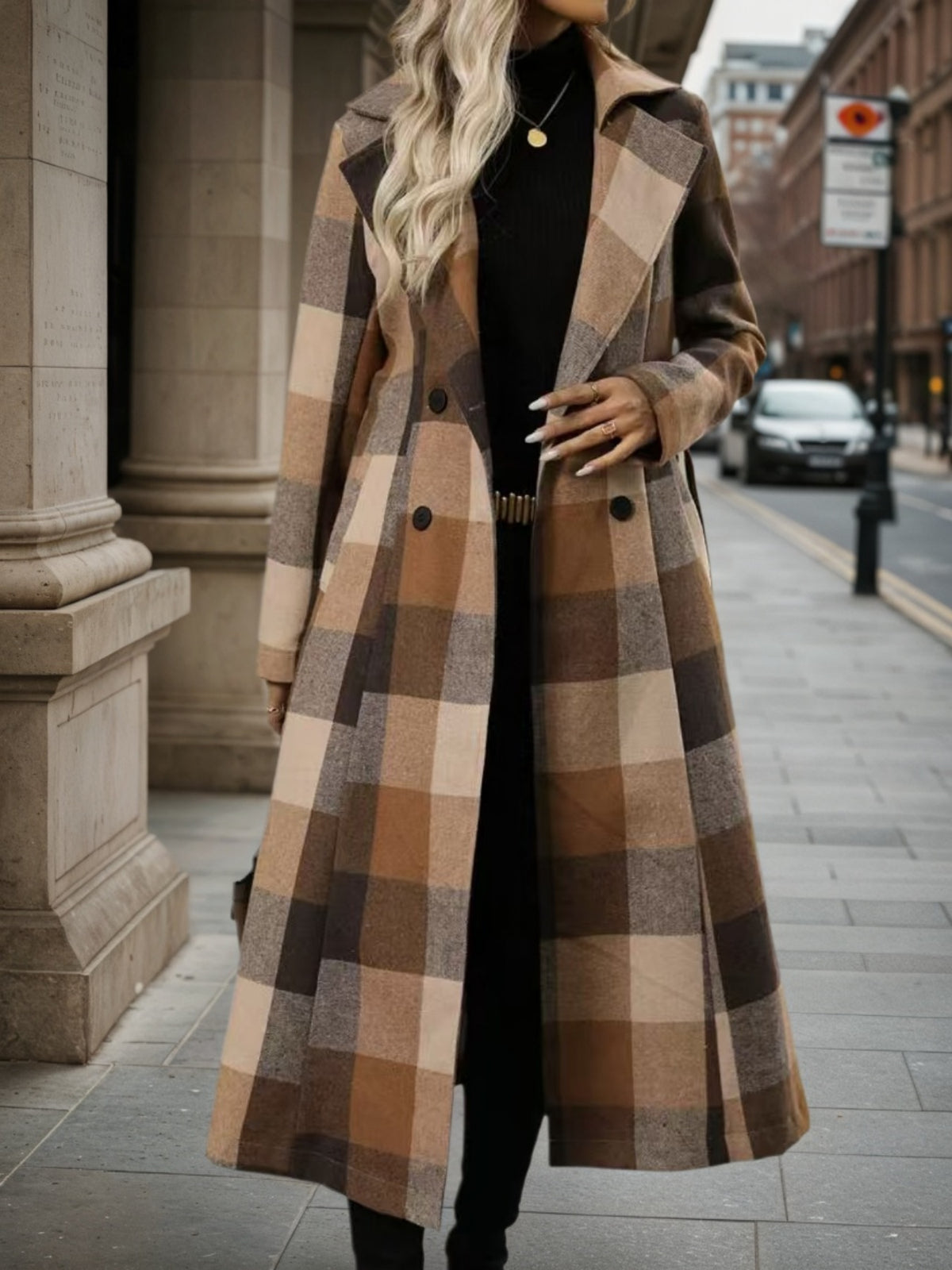 Women’s Lapel Wool-Blend Windbreaker – Lace-Up Double-Breasted Coat