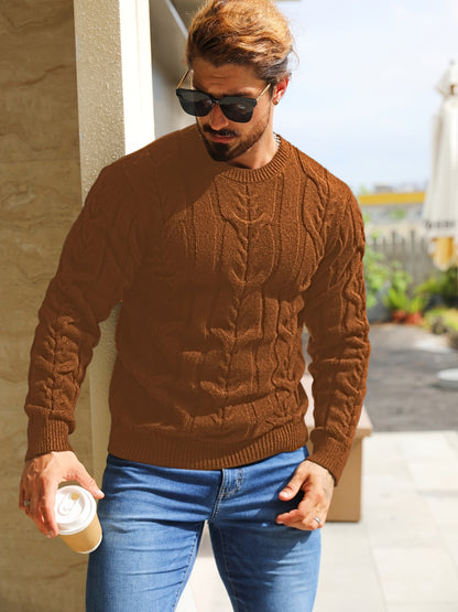 Suéter de punto a rayas para hombre – Suéter suave con cuello redondo y ribete acanalado