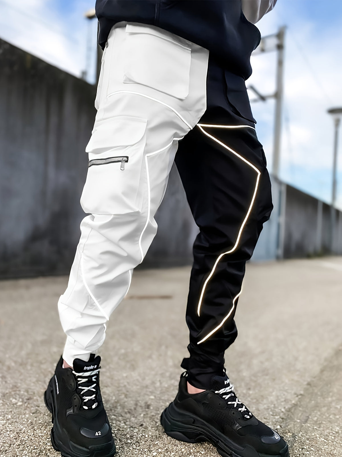 Pantalones cargo reflectantes para hombre – Pantalones deportivos holgados multibolsillos