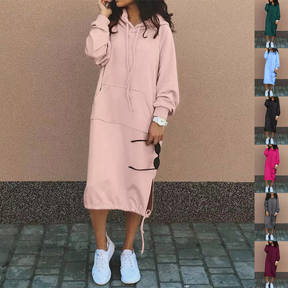 Women’s Hooded Long Sweatshirt – Drawstring Pocket Casual Fit