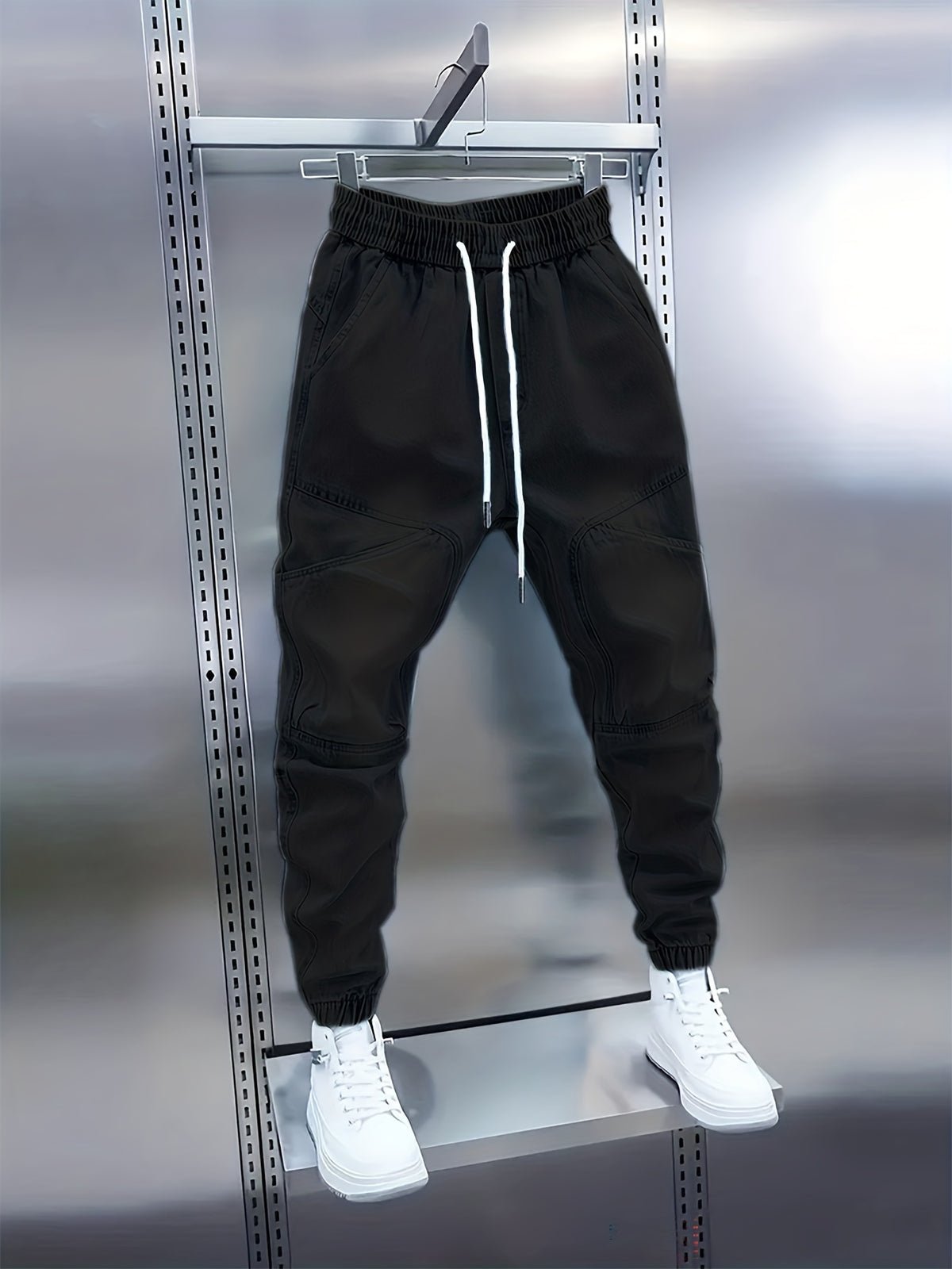 Pantalon de jogging en jean pour homme avec cordon de serrage – Jean patchwork coupe slim