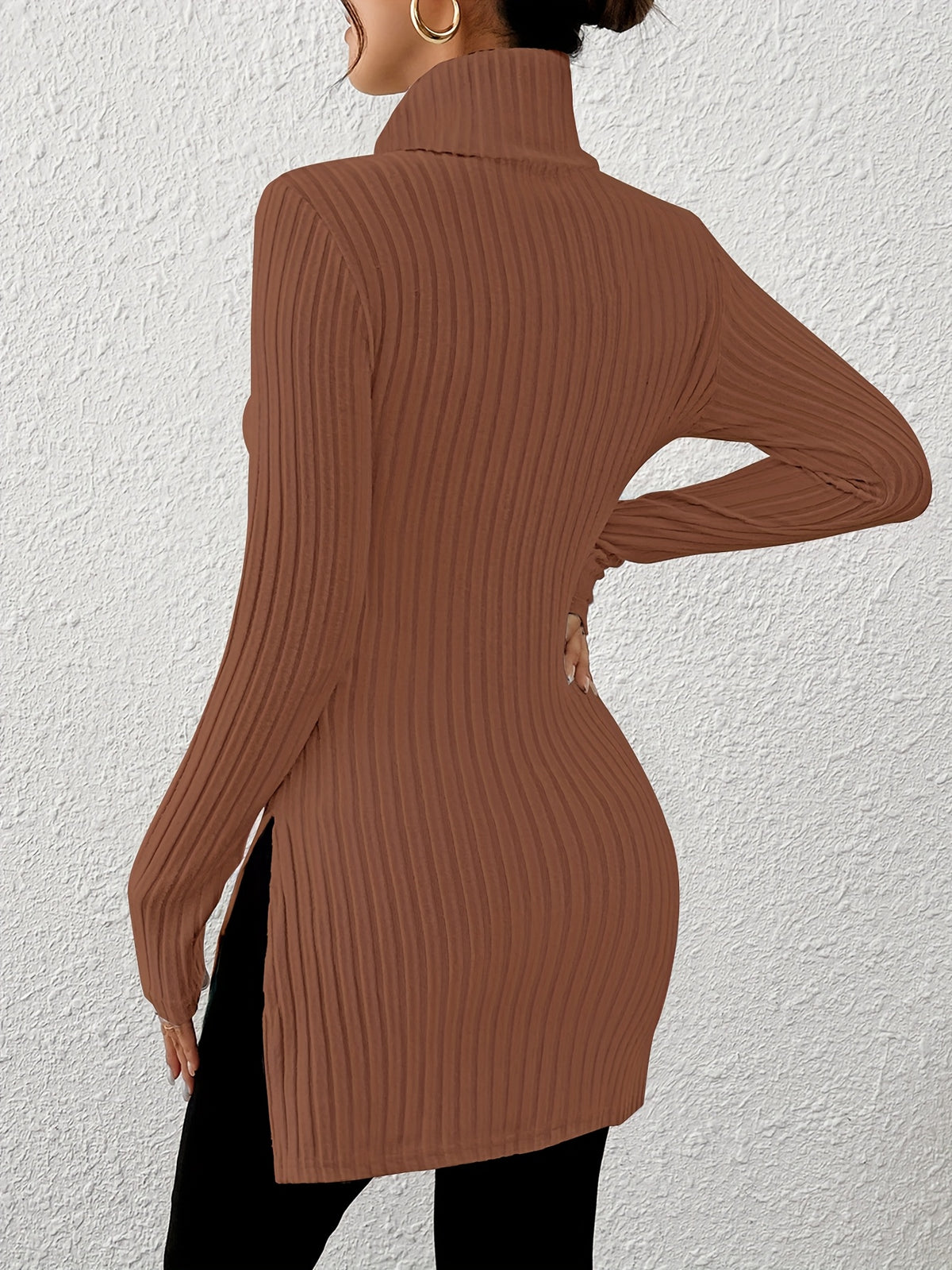Haut élégant à col roulé pour femme – Tricot doux à manches longues et col montant