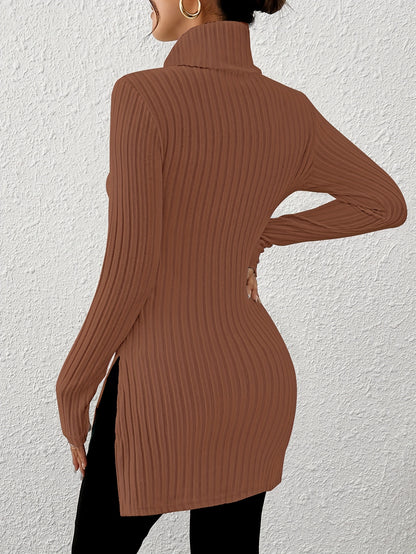 Haut élégant à col roulé pour femme – Tricot doux à manches longues et col montant
