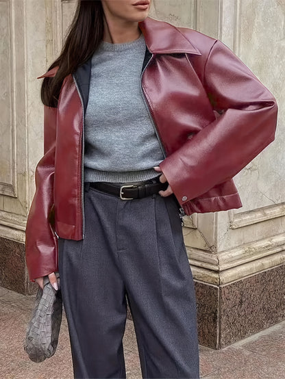 Veste de moto rétro pour femme – Manteau décontracté classique à revers toutes saisons