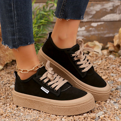 Baskets basses minimalistes à lacets pour femme – Chaussures décontractées polyvalentes