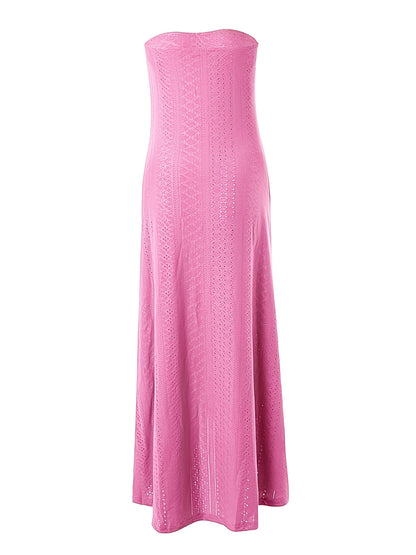 Robe Midi Brodé Épaules Dénudées – Robe Longue Élégante Fendue à Effet Cache-cœur