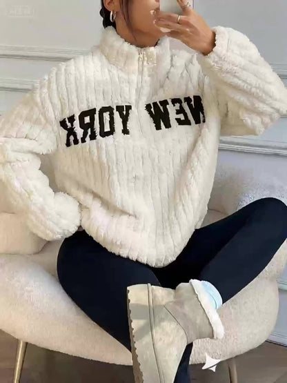 Manteau-pull élégant à fermeture éclair – Vêtement d'extérieur automne/hiver à col montant pour femme