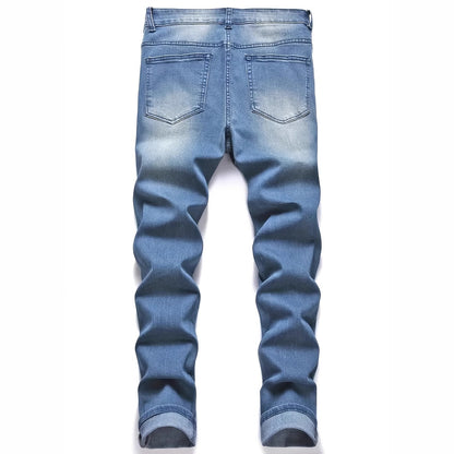 Men’s Ripped Straight Jeans – Stretch Streetwear Denim Pants
