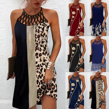 Robe d'été dos nu imprimée – Robe midi trapèze décontractée pour femme