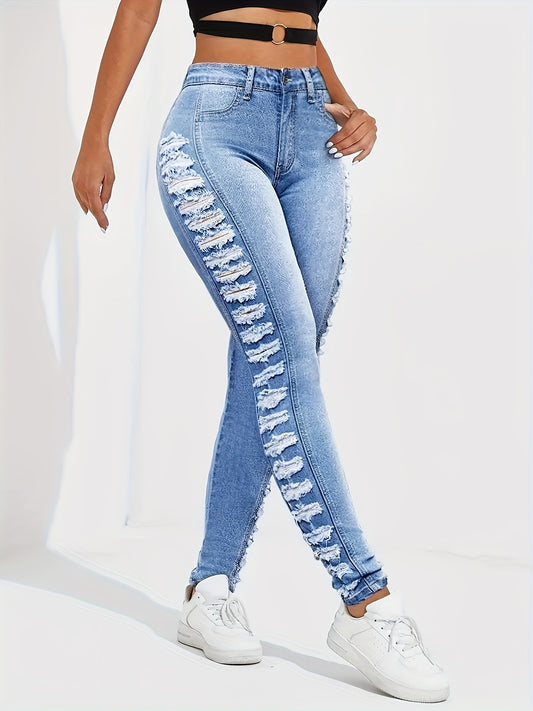 High Waist Ripped Skinny Jeans – Stretch Sculpt Fit