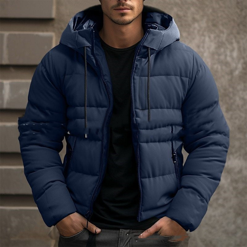 Veste d'hiver à capuche pour homme – Manteau décontracté zippé en coton avec poches