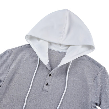 Sweat à capuche boutonné gaufré pour homme – Coupe slim à manches longues contrastantes