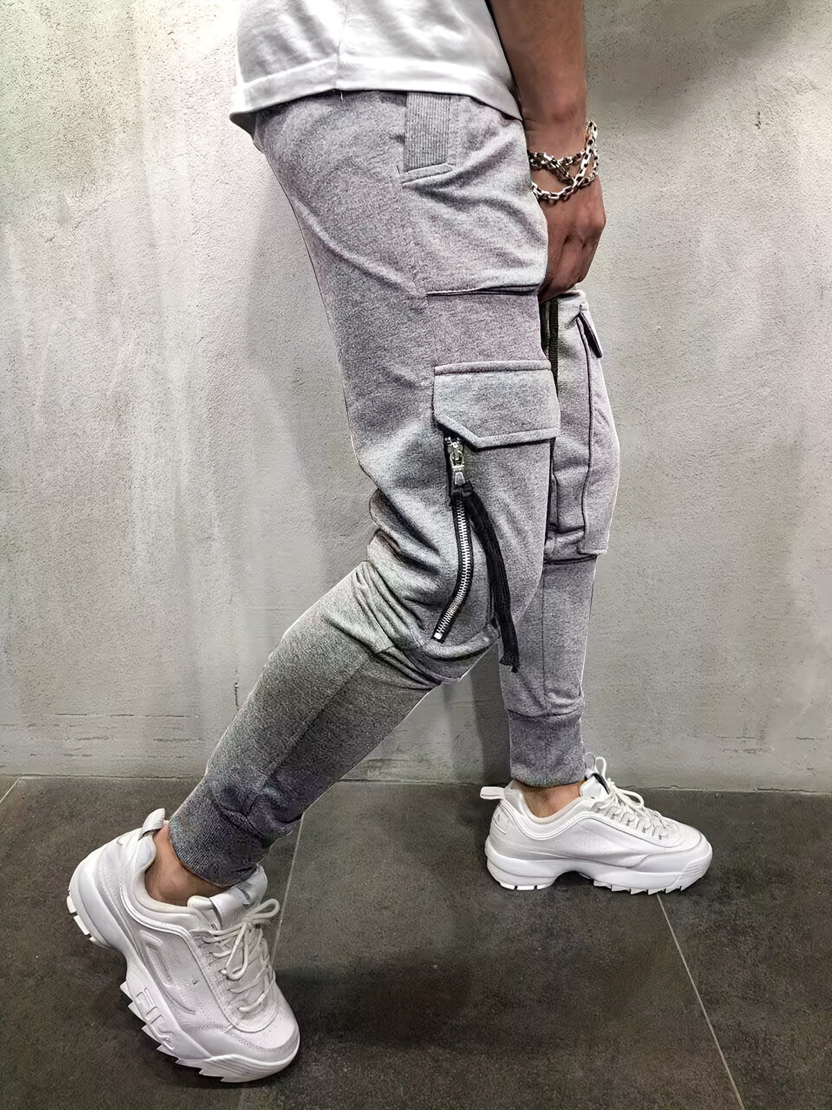 Men’s Streetwear Cargo Pants – Multi-Pocket Drawstring Outdoor Trousers