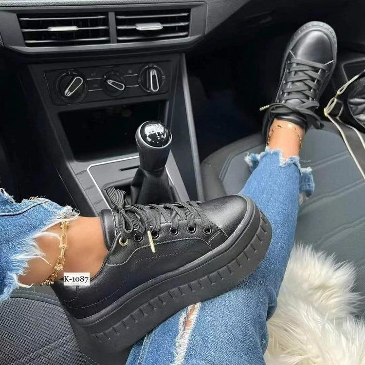 Baskets compensées pour femme – Chaussures décontractées légères à lacets à semelle épaisse