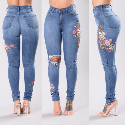 Loom & Soul Women’s Embroidered Skinny Denim Jeans – Street-Style Pants