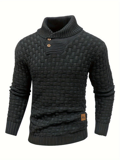 Pull en tricot gaufré pour homme – Grande élasticité avec col à revers