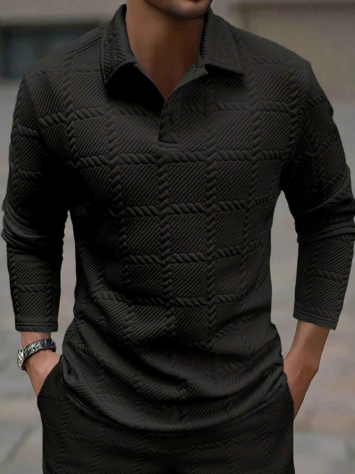 Polo de punto para hombre – Top de manga corta con jacquard geométrico