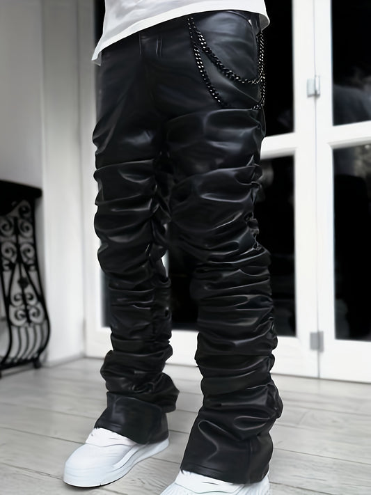 Pantalon décontracté long pour homme – Coupe ample, jambe droite, en polyester