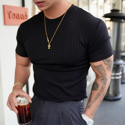 T-shirt de sport extensible à col rond pour homme – Manches courtes décontracté