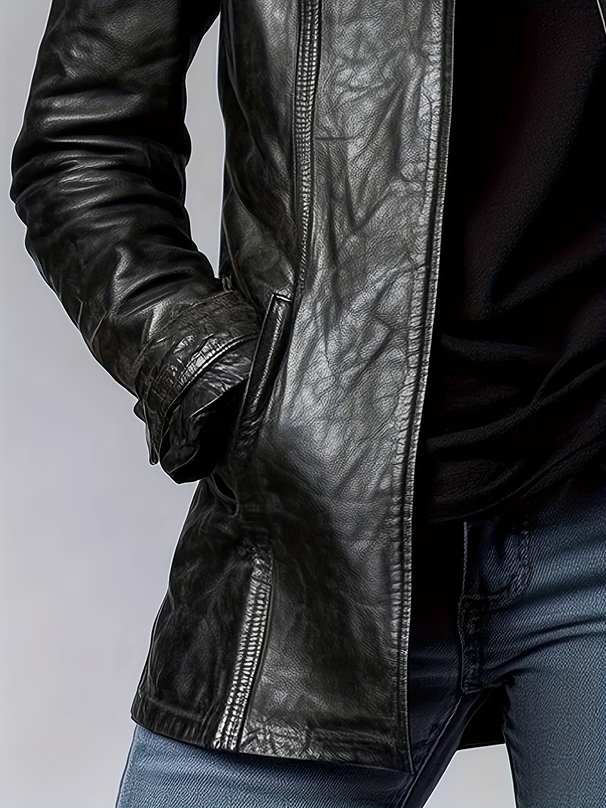 Blouson moto en cuir PU pour femme – Veste zippée style rétro à col montant
