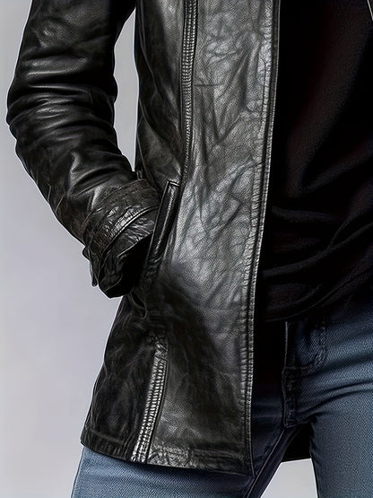 Blouson moto en cuir PU pour femme – Veste zippée style rétro à col montant