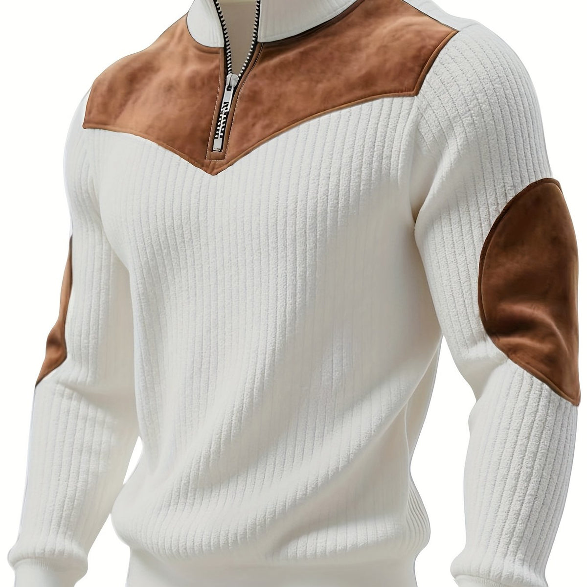 Pull Homme Demi-Zip Col Droit – Sweat Rétro Chaud et Côtelé