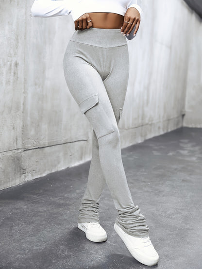 Pantalon cargo évasé – Pantalon femme moulant ultra-extensible avec poches