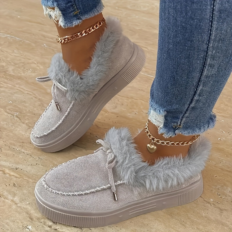 Bottes de neige compensées douillettes pour femme – Chaussures d'hiver à nœud confortables
