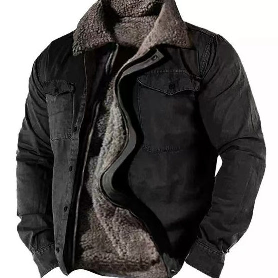 Men’s Heavyweight Fleece-Lined Cotton Jacket – Loose Fit Casual Zip Coat