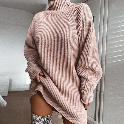 Robe pull col roulé Loom & Soul pour femme – Long pull d'hiver en maille avec tissu chaud imitation coton