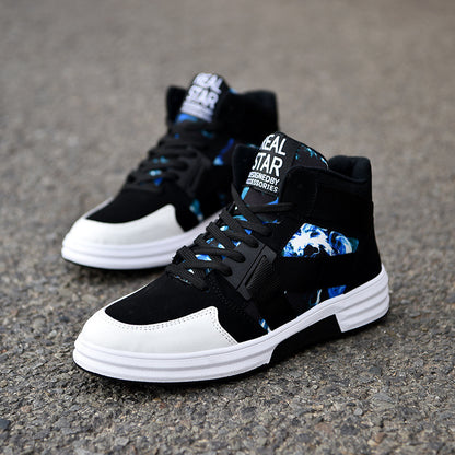 Loom & Soul™ Camouflage High-Top Lace-Up Shoes – Men’s Suede Leather Sneakers with Non-Slip Rubber Sole