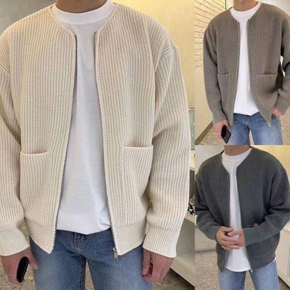 Cardigan Tricoté Zippé Homme Loom & Soul™ – Col cheminée doux avec poches pour un confort toutes saisons