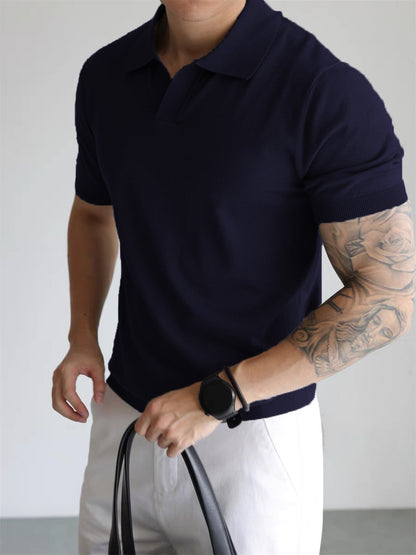 Men’s Summer Lapel T-Shirt – Lightweight Slim Fit Casual Tee