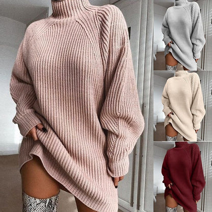 Robe pull col roulé Loom & Soul pour femme – Long pull d'hiver en maille avec tissu chaud imitation coton