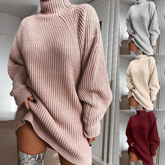 Vestido de suéter de cuello alto para mujer Loom & Soul – Suéter largo de punto de invierno con cálido tejido de imitación algodón