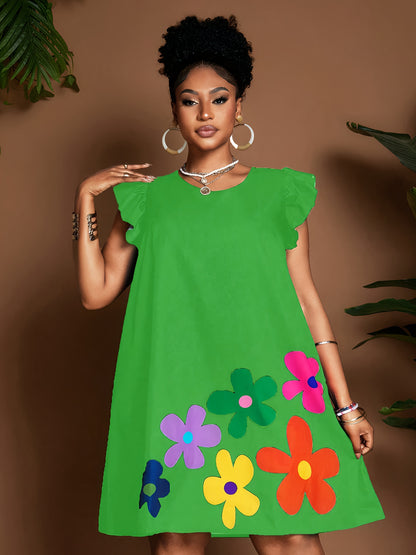 Robe soleil fleurie à manches volantées – Élégante robe d'été longueur genou