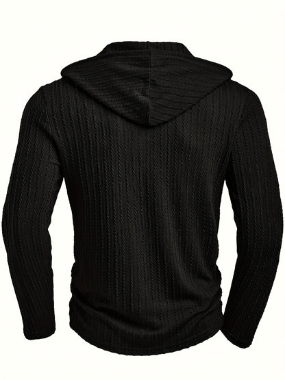 T-shirt Henley à capuche pour homme – Pull à capuche décontracté texturé à manches longues et cordon de serrage