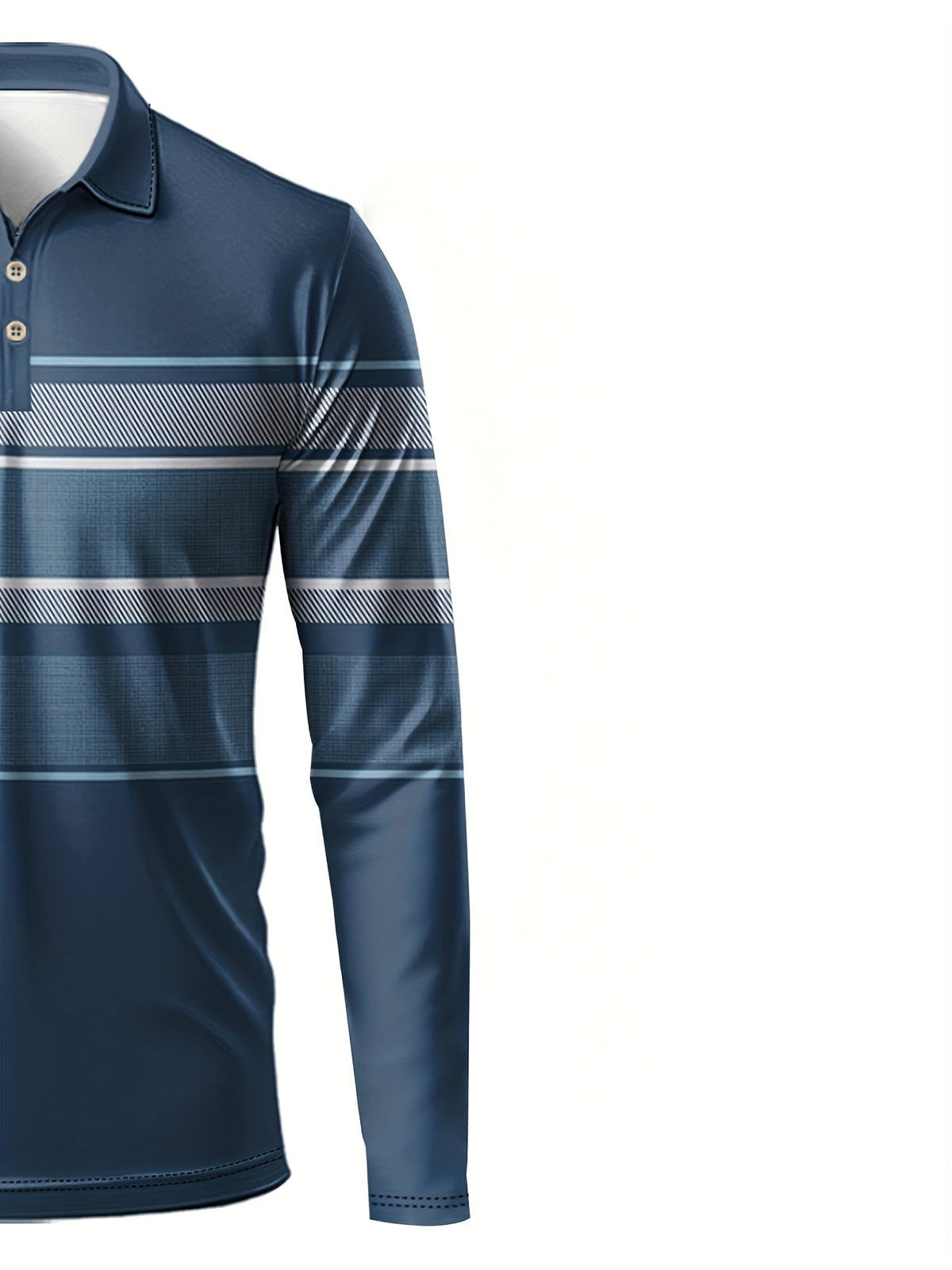 Men’s Blue & White Striped Polo Shirt – Long Sleeve Casual Preppy Polo