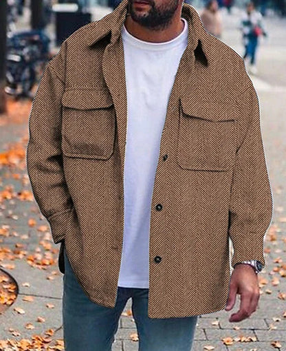 Men’s Polo Collar Work Jacket – Casual Long Sleeve Fashion Coat