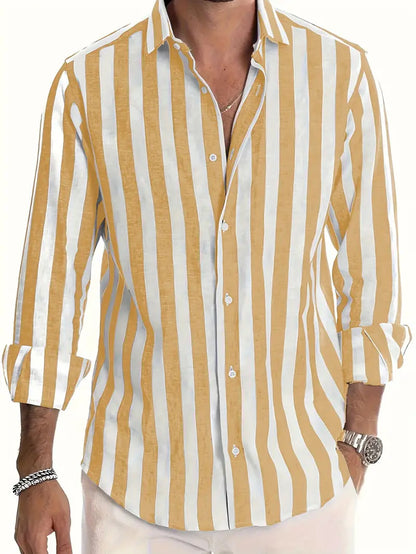 Chemise décontractée à rayures pour homme – Coupe ample, style britannique, manches longues