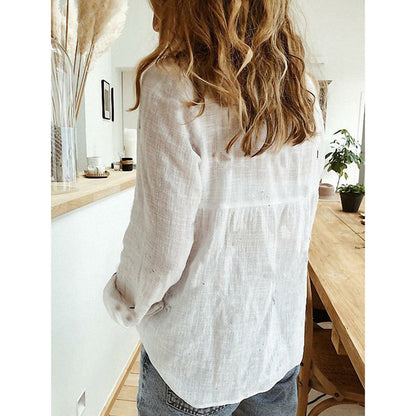 Chemise à revers et manches longues Loom & Soul™ pour femme – Haut boutonnée en coton et lin de couleur unie