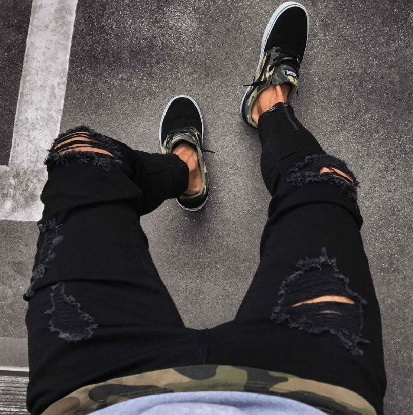 Loom & Soul™ Streetwear Ripped Jeans – Men’s Slim-Fit Distressed Denim