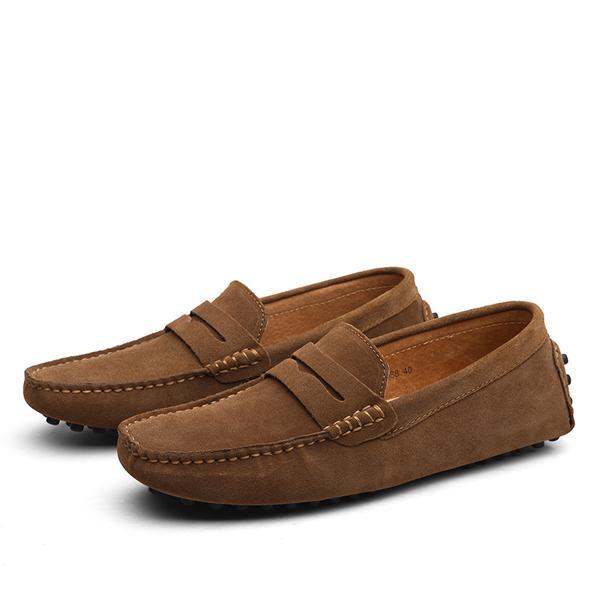 Loom & Soul Men’s Casual Leather Shoes – Genuine Cowhide Upper, Pigskin Lining, Anti-Skid Rubber Sole, Round Toe Slip-On Comfort