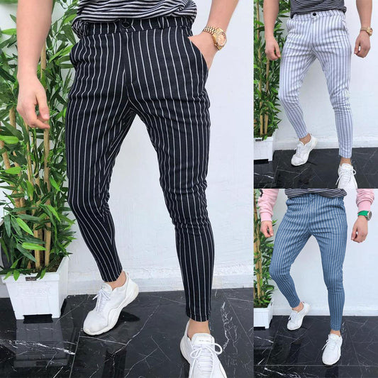 Pantalon décontracté rayé européen Loom & Soul pour homme – Pantalon streetwear fuselé coupe slim | Vêtement confortable minimaliste et moderne