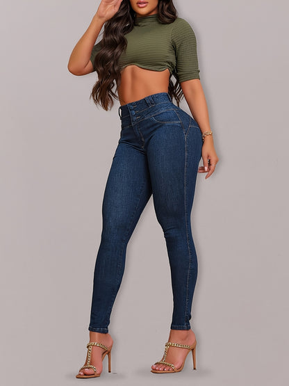 Jeans skinny taille haute femme – Denim stretch effet rehausse-fesses